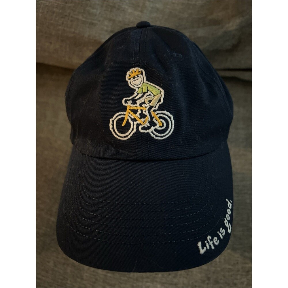 Life Is Good Hat Lets Ride 100% Cotton Bike Ride Adjustable Hat Navy Blue